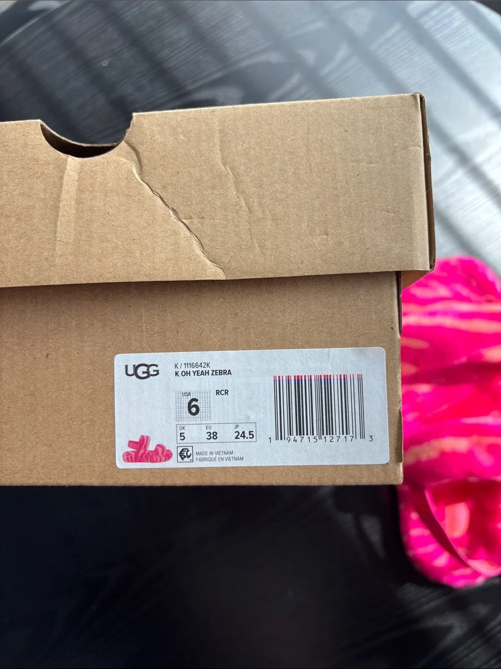 UGG OH YEAH ZEBRA Fuzzy Pink & Coral Striped Slippers